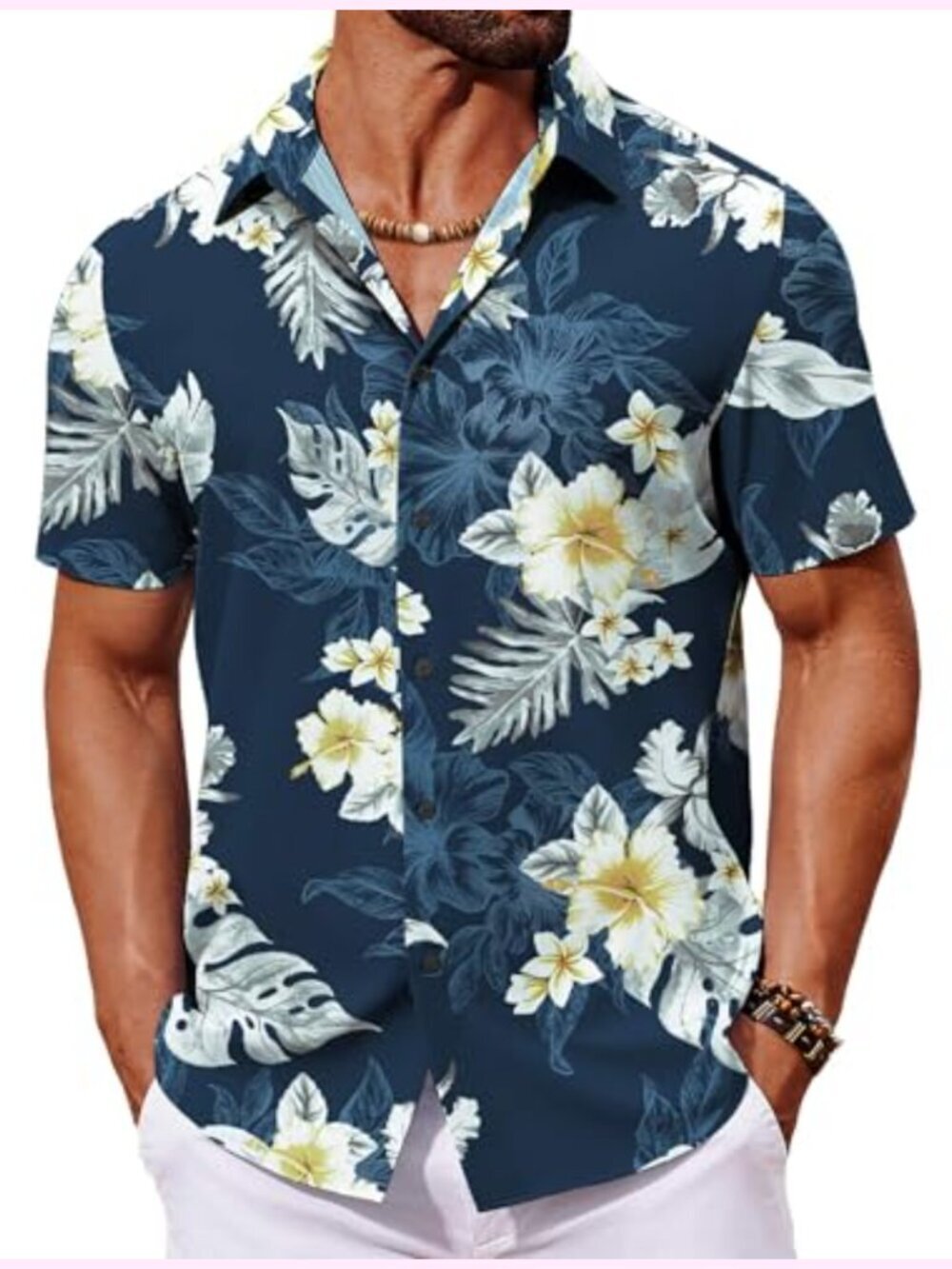 Men's Hawaiian Shirt Short Sleeve 100% Polyester Tropical Floral Button Down